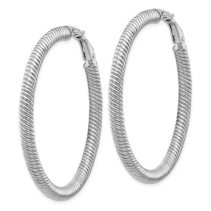 14k white gold twisted round omega back hoop earrings 46mm x 4mm