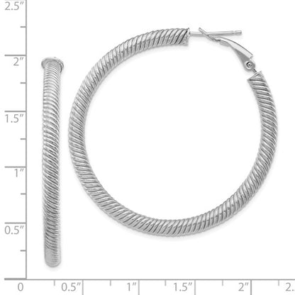 14k white gold twisted round omega back hoop earrings 46mm x 4mm