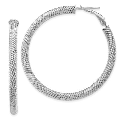 14k white gold twisted round omega back hoop earrings 46mm x 4mm
