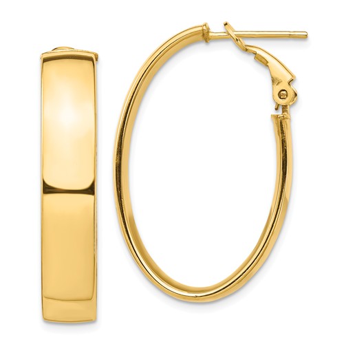 14k yellow gold classic oval omega back hoop earrings 33mm x 20mm x 7mm