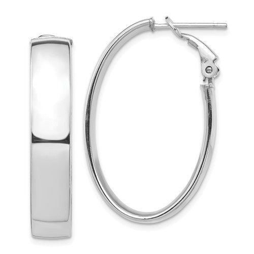 14k white gold classic oval omega back hoop earrings 33mm x 20mm x 7mm