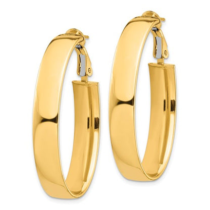 14k yellow gold classic oval omega back hoop earrings 39mm x 22mm x 7mm