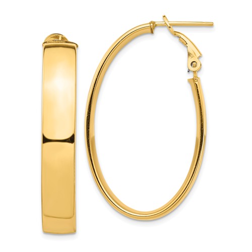 14k yellow gold classic oval omega back hoop earrings 39mm x 22mm x 7mm