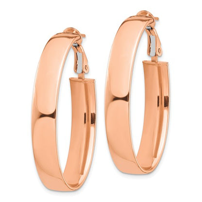 14k rose gold classic oval omega back hoop earrings 39mm x 22mm x 7mm
