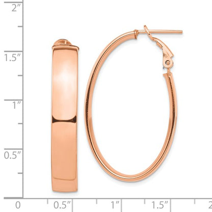 14k rose gold classic oval omega back hoop earrings 39mm x 22mm x 7mm