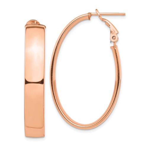 14k rose gold classic oval omega back hoop earrings 39mm x 22mm x 7mm
