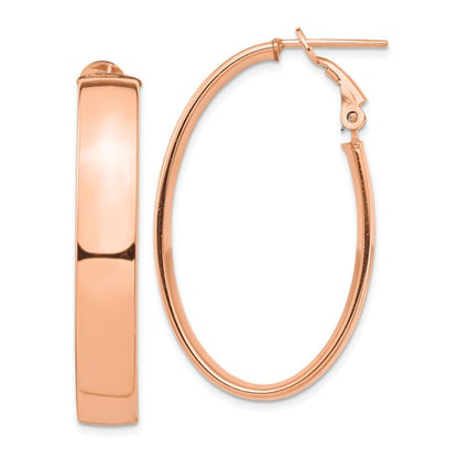 14k rose gold classic oval omega back hoop earrings 39mm x 22mm x 7mm