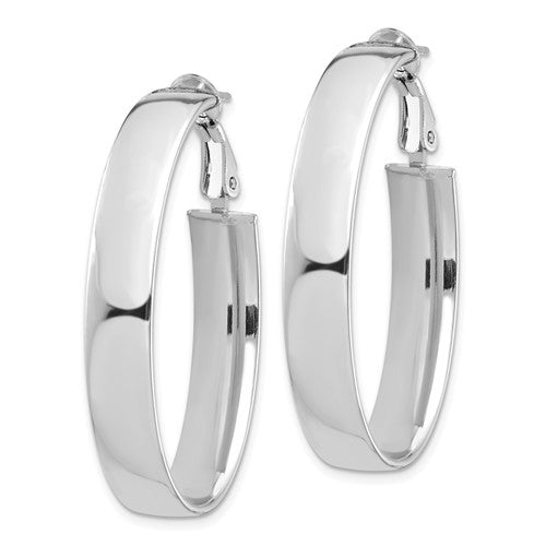 14k white gold classic oval omega back hoop earrings 39mm x 22mm x 7mm