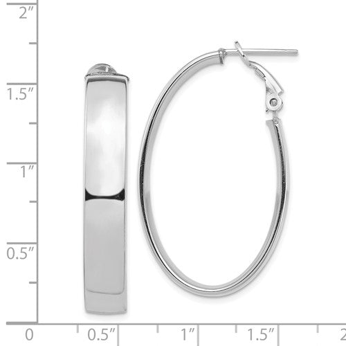 14k white gold classic oval omega back hoop earrings 39mm x 22mm x 7mm