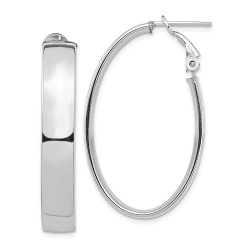 14k white gold classic oval omega back hoop earrings 39mm x 22mm x 7mm