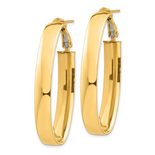 14k yellow gold classic oval omega back hoop earrings 44mm x 16mm x 7mm