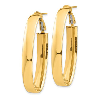 14k yellow gold classic oval omega back hoop earrings 44mm x 16mm x 7mm