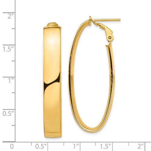 14k yellow gold classic oval omega back hoop earrings 44mm x 16mm x 7mm