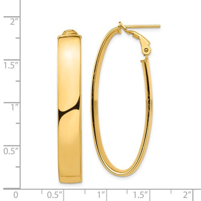 14k yellow gold classic oval omega back hoop earrings 44mm x 16mm x 7mm