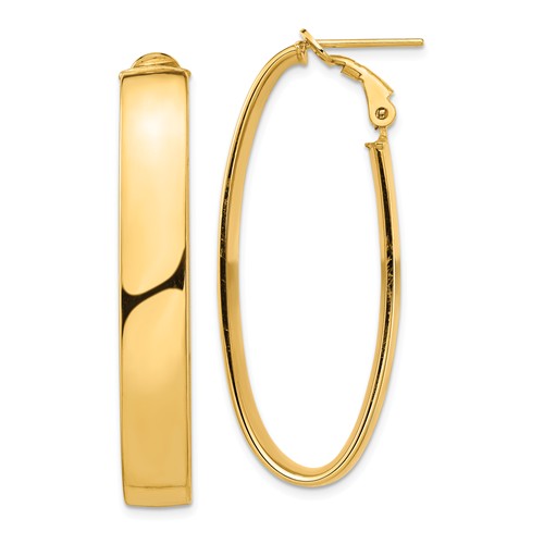 14k yellow gold classic oval omega back hoop earrings 44mm x 16mm x 7mm