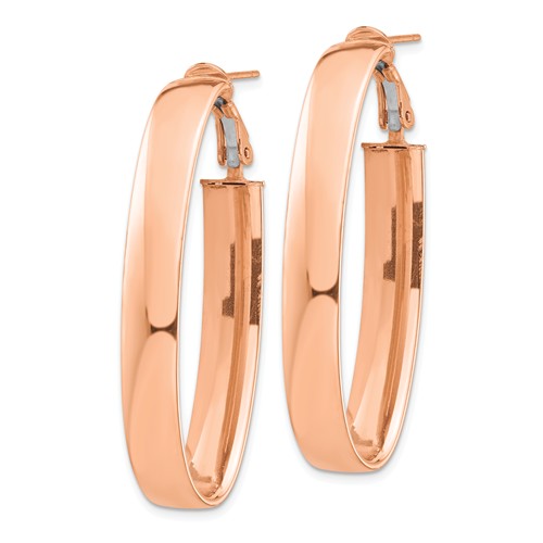 14k rose gold classic oval omega back hoop earrings 44mm x 16mm x 7mm