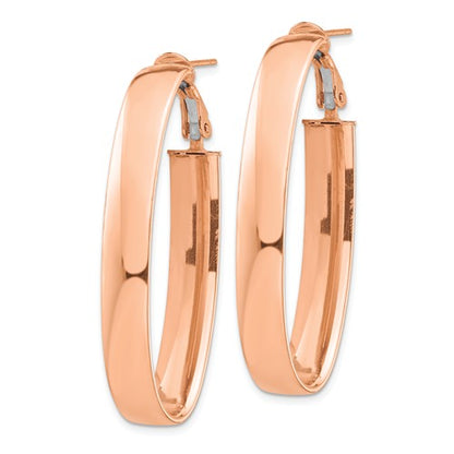 14k rose gold classic oval omega back hoop earrings 44mm x 16mm x 7mm