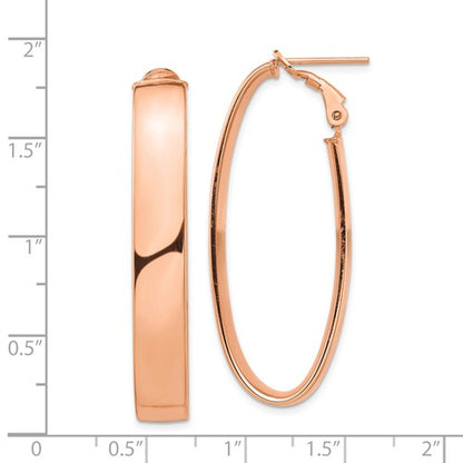 14k rose gold classic oval omega back hoop earrings 44mm x 16mm x 7mm