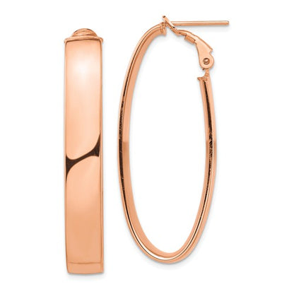 14k rose gold classic oval omega back hoop earrings 44mm x 16mm x 7mm