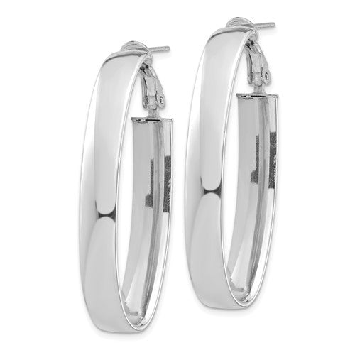 14k white gold classic oval omega back hoop earrings 44mm x 16mm x 7mm