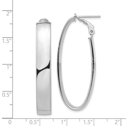 14k white gold classic oval omega back hoop earrings 44mm x 16mm x 7mm
