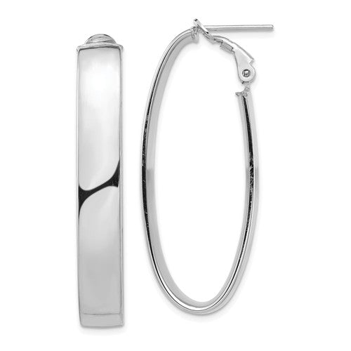 14k white gold classic oval omega back hoop earrings 44mm x 16mm x 7mm