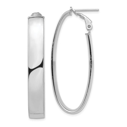 14k white gold classic oval omega back hoop earrings 44mm x 16mm x 7mm