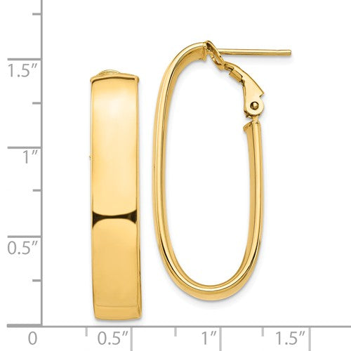 14k yellow gold classic oval omega back hoop earrings 35mm x 15mm x 7mm