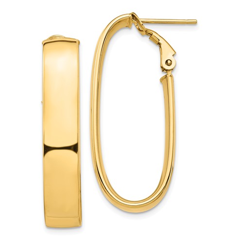 14k yellow gold classic oval omega back hoop earrings 35mm x 15mm x 7mm