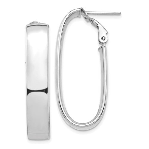 14k white gold classic oval omega back hoop earrings 35mm x 15mm x 7mm
