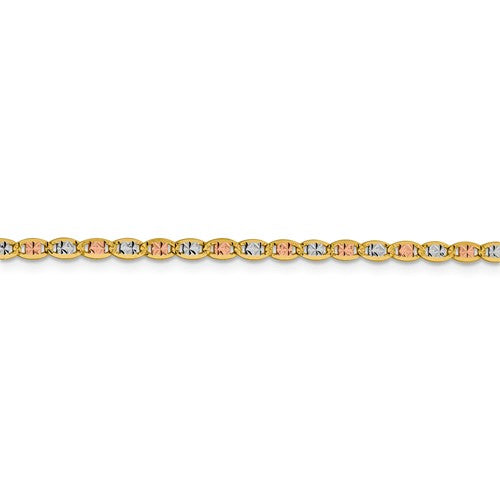14k yellow white rose gold tri color 2.75mm pav√© valentino bracelet anklet choker necklace chain