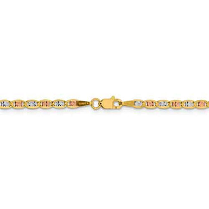 14k yellow white rose gold tri color 2.75mm pav√© valentino bracelet anklet choker necklace chain