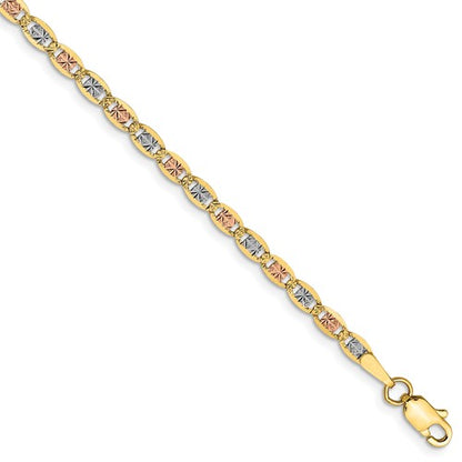 14k yellow white rose gold tri color 2.75mm pav√© valentino bracelet anklet choker necklace chain