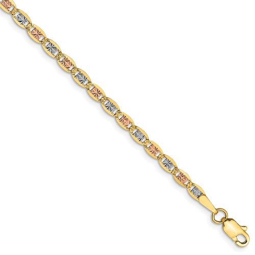 14k yellow white rose gold tri color 2.75mm pav√© valentino bracelet anklet choker necklace chain