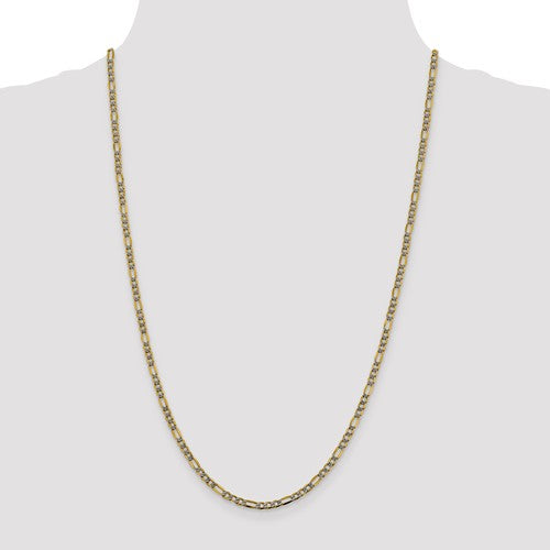 14k yellow gold 3.2mm pav√© figaro diamond cut bracelet anklet choker necklace chain