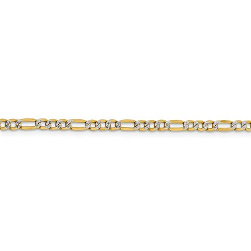 14k yellow gold 3.2mm pav√© figaro diamond cut bracelet anklet choker necklace chain