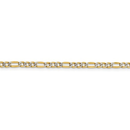 14k yellow gold 3.2mm pav√© figaro diamond cut bracelet anklet choker necklace chain