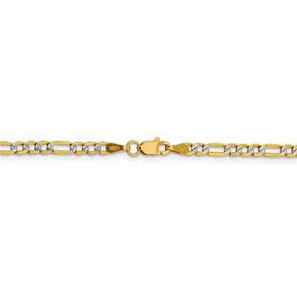 14k yellow gold 3.2mm pav√© figaro diamond cut bracelet anklet choker necklace chain