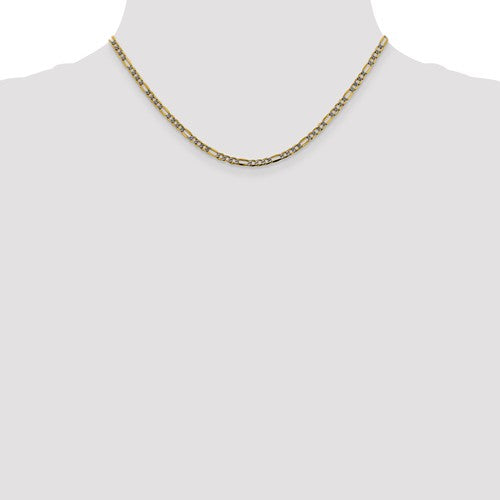 14K Yellow Gold 3.2mm Pav√© Figaro Diamond Cut Bracelet Anklet Choker Necklace Chain