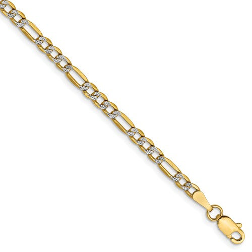 14K Yellow Gold 3.2mm Pav√© Figaro Diamond Cut Bracelet Anklet Choker Necklace Chain
