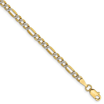 14k yellow gold 3.2mm pav√© figaro diamond cut bracelet anklet choker necklace chain