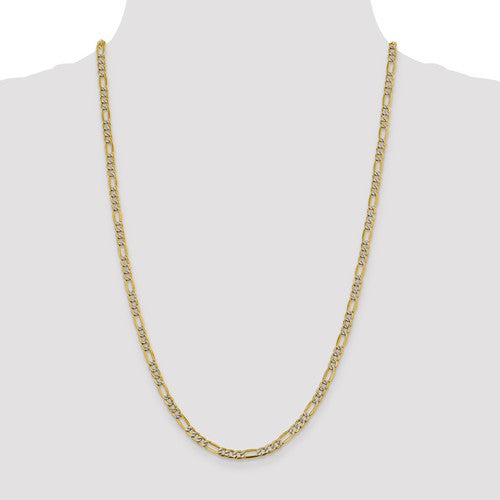 14k yellow gold 3.9mm pav√© figaro diamond cut bracelet anklet choker necklace chain