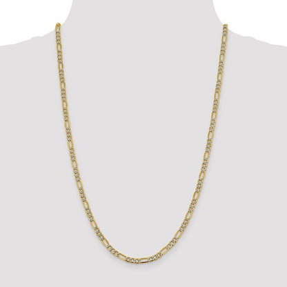 14k yellow gold 3.9mm pav√© figaro diamond cut bracelet anklet choker necklace chain