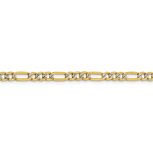14K Yellow Gold 3.9mm Pav√© Figaro Diamond Cut Bracelet Anklet Choker Necklace Chain