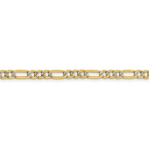 14k yellow gold 3.9mm pav√© figaro diamond cut bracelet anklet choker necklace chain
