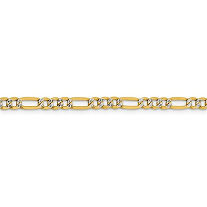14k yellow gold 3.9mm pav√© figaro diamond cut bracelet anklet choker necklace chain