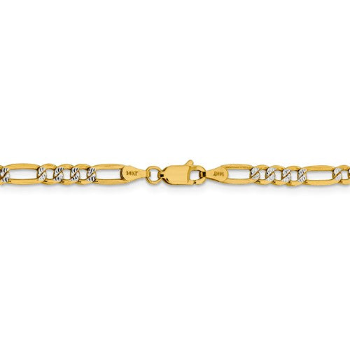 14k yellow gold 3.9mm pav√© figaro diamond cut bracelet anklet choker necklace chain