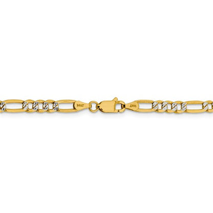 14k yellow gold 3.9mm pav√© figaro diamond cut bracelet anklet choker necklace chain