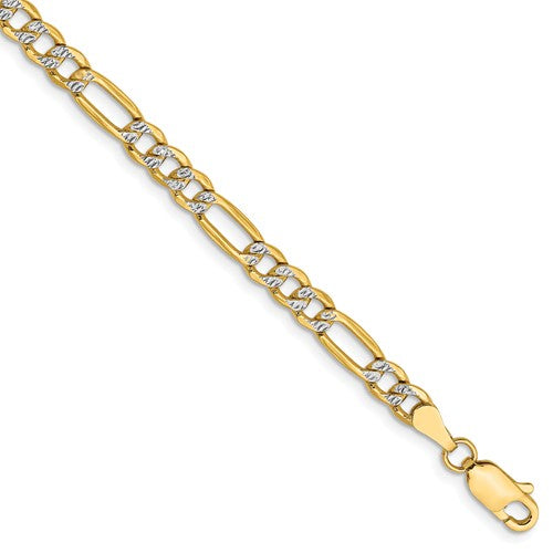 14k yellow gold 3.9mm pav√© figaro diamond cut bracelet anklet choker necklace chain