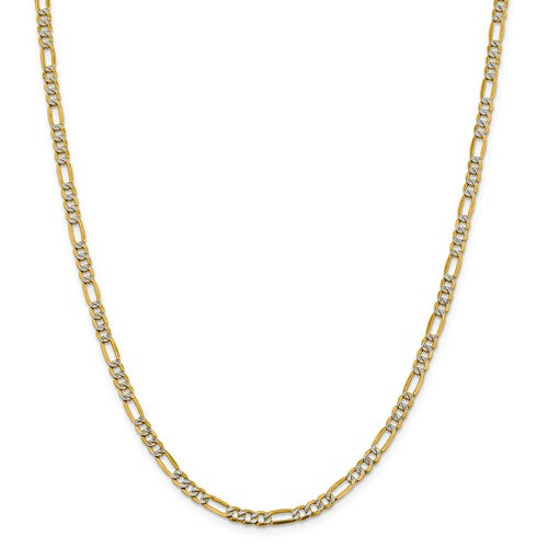 14k yellow gold 3.9mm pav√© figaro diamond cut bracelet anklet choker necklace chain